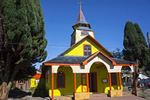 All wood church in the fishing village of Quemchi, island of Chiloe, Chile, South America