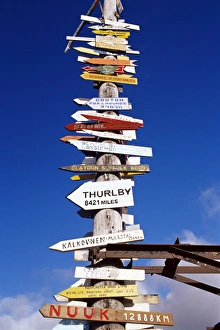 All world directions sign post, Stanley, East Falkland, Falkland Islands