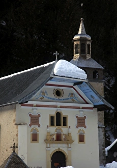 Black Background Prints: Alpine church near St. Gervais, French Alps, France, Europe