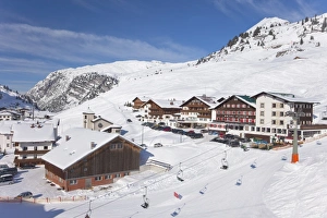 Ski Lift Prints: Alpine resort of Zurs, St. Anton am Arlberg, in winter snow, Austrian Alps