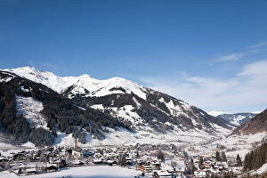 Alpine ski resort in Austrian Alps with snow in Rauriser Sonnen Valley