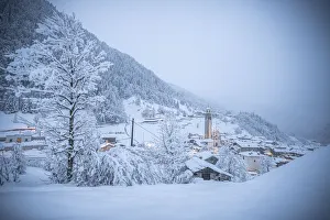 Valtellina Prints: Alpine village in a white winter landscape after snowfall, Gerola Alta, Valgerola