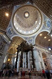 Images Dated 1st April 2011: The altar with Berninis baldacchino, St. Peters Basilica, Vatican City