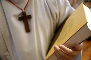Children Prints: Altar boy with Holy Bible, Catholic Mass, Sallanches, Haute-Savoie, France, Europe