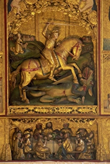 Altars Prints: Altar detail by Master Pavol of Levoca, in Gothic church, Spisska Sobota