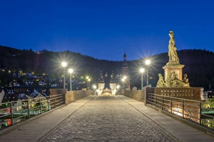 Cobbled Prints: Alte Brucke (Old Bridge) in the Altstadt (Old Town) at dusk, Heidelberg, Baden-Wurttemberg