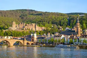 Old Bridge Prints: Alte Brucke (Old Bridge) and buildings in the Altstadt (Old Town) on the Neckar River