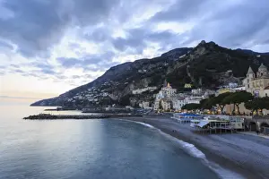 Amalfi waterfront at dusk, Costiera Amalfitana (Amalfi Coast), UNESCO World Heritage Site