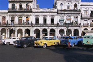 Latin American And Hispanic Prints: American 1950s cars used as taxis, Havana, Cuba, West Indies, Central America