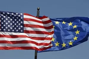 American and European flags, Albania, Europe
