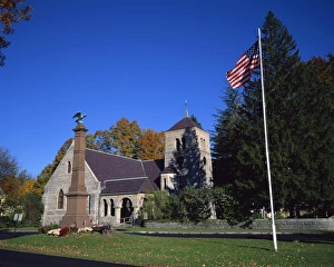 Flag Poles Prints: American flag flies outside St