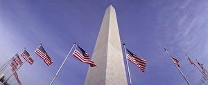 Washington Dc Prints: American flags and the Washington Monument, Washington D