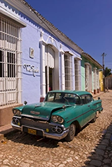 American Oldtimer in the cobbled streets of Trinidad, Cuba, West Indies