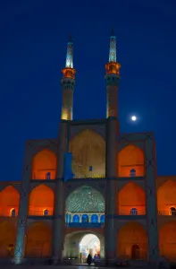 Floodlit Prints: Amir Chakhmagh Complex floodlit with moon, Yazd, Iran, Middle East