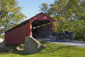 Pulling Prints: Amish Horse-drawn Buggy, Pool Forge Covered Bridge, built in 1859, Lancaster County