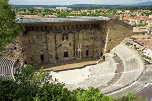 Provence Alpes Cote Dazur Prints: Amphitheatre and view over town, Orange, Provence Alpes-Cote d Azur, France, Europe
