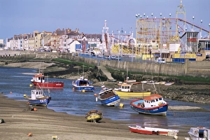 Amusement Park Prints: Amusement park and boats in mouth of River Clwyd