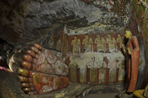 Painted Image Prints: Ananda at the feet of the reclining buddha statue