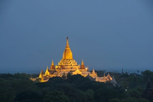 Bagan Prints: Ananda Temple at night, Temples of Bagan (Pagan), Myanmar (Burma), Asia