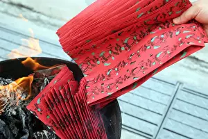 Close Up View Prints: Ancestor worship, burning hell bank notes and other forms of joss paper
