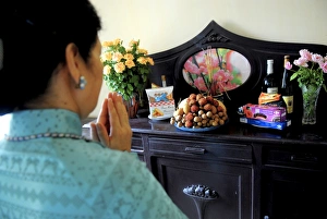 Ha Noi Prints: Ancestor worship in a Hanoi home, Hanoi, Vietnam, Indochina, Southeast Asia, Asia