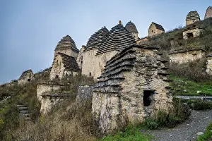 Towers Prints: Ancient burial towers stand in the city of the Dead in Dargavs