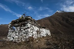Bhutan Prints: An ancient chorten along the Laya-Gasa trekking route near Jangothang, Bhutan, Himalayas