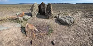 Kazakhstan Prints: Ancient fireplace stones, site of a 12th century camp of Ghengis Khan and his troops