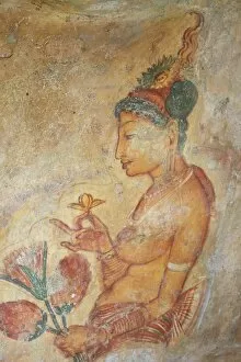 Archaeological Gallery: Ancient fresco, Sigiriya, UNESCO World Heritage Site, North Central Province, Sri Lanka, Asia