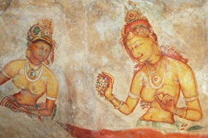 Human Likeness Gallery: Ancient frescoes, Sigiriya, UNESCO World Heritage Site, North Central Province, Sri Lanka, Asia
