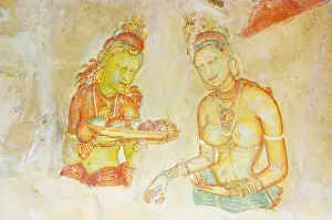 Ancient frescoes, Sigiriya, UNESCO World Heritage Site, North Central Province, Sri Lanka, Asia