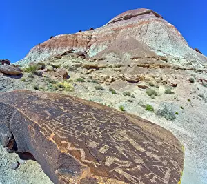 Petroglyph Prints: Ancient Indian petroglyphs on a boulder near Marthas Butte in Petrified Forest National Park