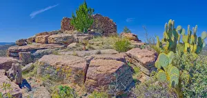 Indigenous Culture Prints: Ancient Indian ruins resembling an old fortress on top Sullivan Butte in Chino Valley