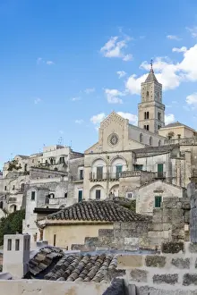 Basilicata Prints: The ancient Matera Cathedral in the historical center called Sassi perched on rocks on top of hill