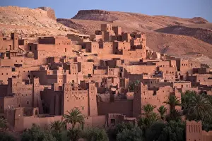 Forts Prints: The ancient mud brick buildings of Kasbah Ait Benhaddou bathed in golden morning light