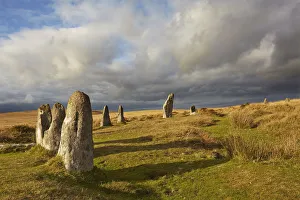 Ancient prehistoric standing stones in a stone circle, Scorhill Stone Circle
