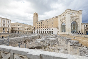 Province Of Lecce Prints: Ancient Roman ruins and historical buildings in the old town, Lecce, Apulia, Italy