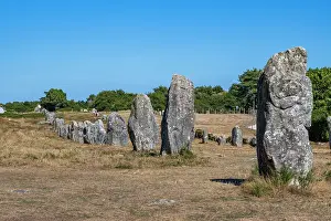 Stones Prints: Ancient stones stand in a line on a sunny day in France showcasing historical landmarks and natural beauty