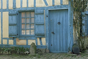 Picardie Prints: Ancient timbered house with the date of 1691 carved above doorway, Gerberoy