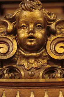 Gilded Prints: Angel face, reredos, Sainte-Marie des Batignolles church, Paris, France, Europe