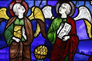 Images Dated 20th September 2009: Two angels in stained glass at The International Stained Glass Centre, Chartres