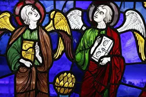 Multi Colored Prints: Two angels in stained glass at The International Stained Glass Centre, Chartres