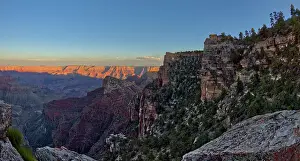 Angel's Window at Cape Royal on North Rim above Unker Creek near sundown, with smoke from a wildfire creating brown haze on the horizon, Gand Canyon National Park, UNESCO World Heritage Site, Arizona, United States of America, North America