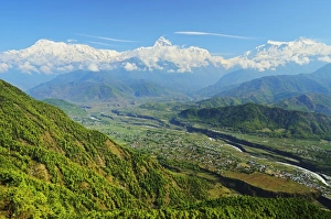 Annapurna Himal and Machapuchare seen from Sarangkot, Gandaki Zone, Western Region, Nepal, Himalayas, Asia