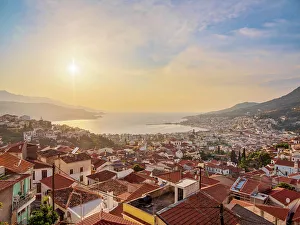 Samos Prints: Ano Vathy at sunset, elevated view