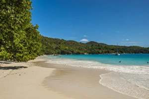 Typically Indian Prints: Anse Lazio Beach, Praslin, Republic of Seychelles, Indian Ocean, Africa