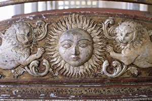 Rajput Prints: Detail of an antique elephant howdah in the Grand Durbar Hall