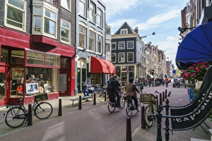 Pedestrian Zone Prints: Antique shops and art galleries in Nieuwe Spiegelstraat, Amsterdam, Netherlands, Europe