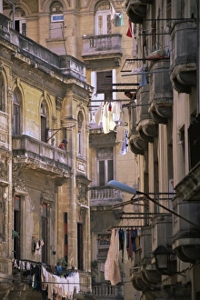Apartment Building Prints: Apartment buildings with laundry hanging from balconies, Havana, Cuba, West Indies
