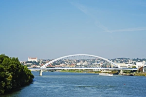 Slovakia Prints: Apollo Most bridge, Bratislava Castle, Danube River, Bratislava, Slovakia, Europe